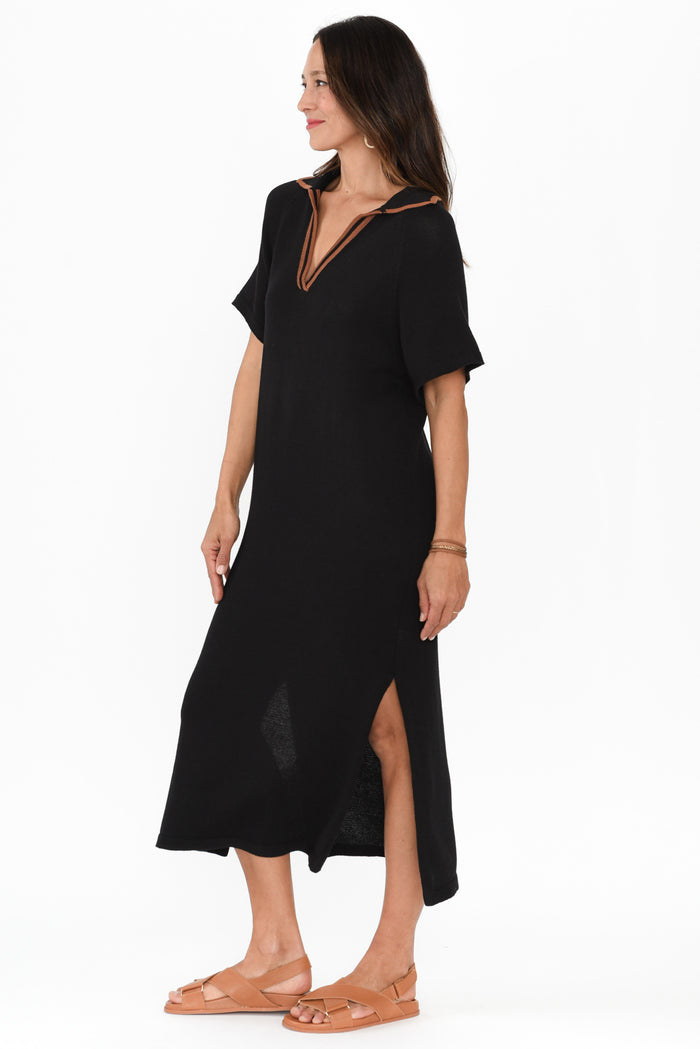 Fabiola Black Contrast Knit Dress,Brunette model,alt text|model:Cara