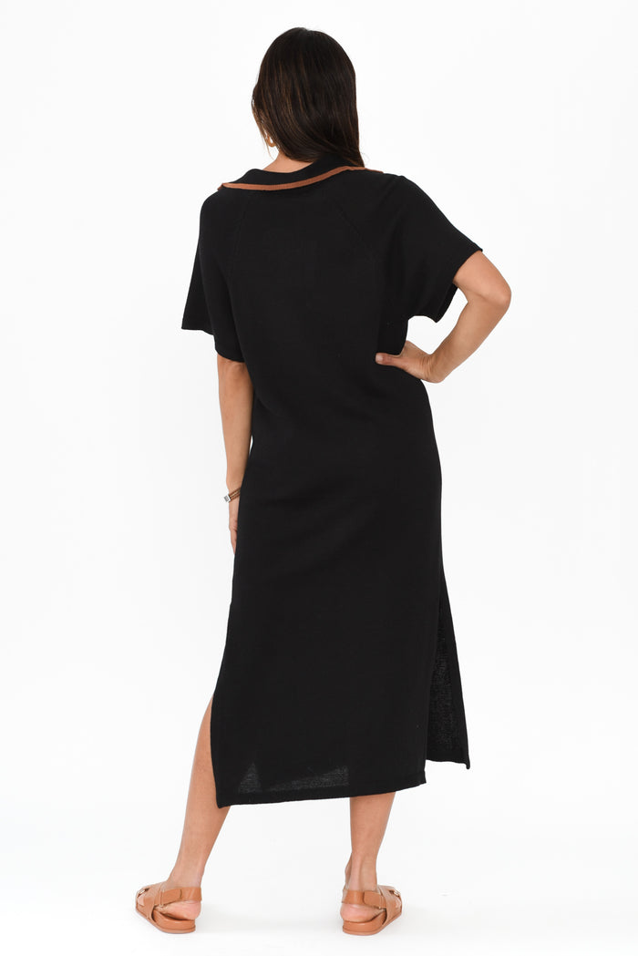 Fabiola Black Contrast Knit Dress,Brunette model,alt text|model:Cara