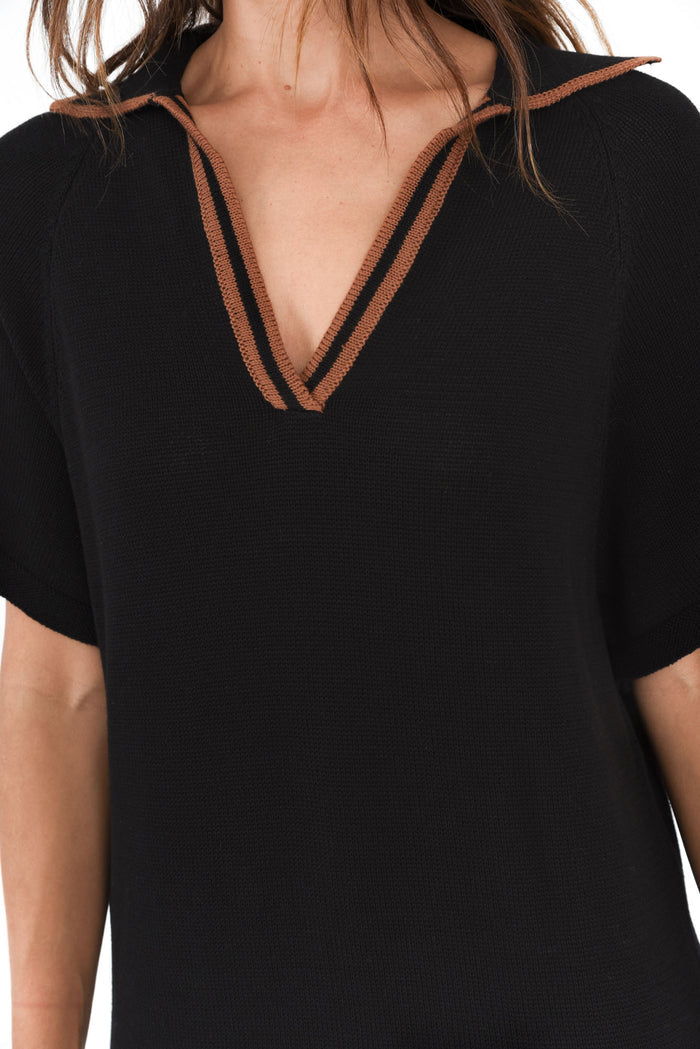 Fabiola Black Contrast Knit Dress,Brunette model,alt text|model:Cara