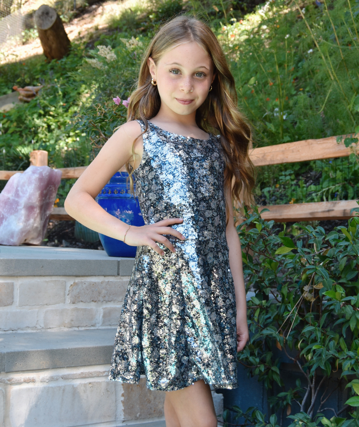 FBZ Girls Constance Grey/Blue Swing Dress Distressed/seasonal girls FBZ Flowers By Zoe Blue Y/6
