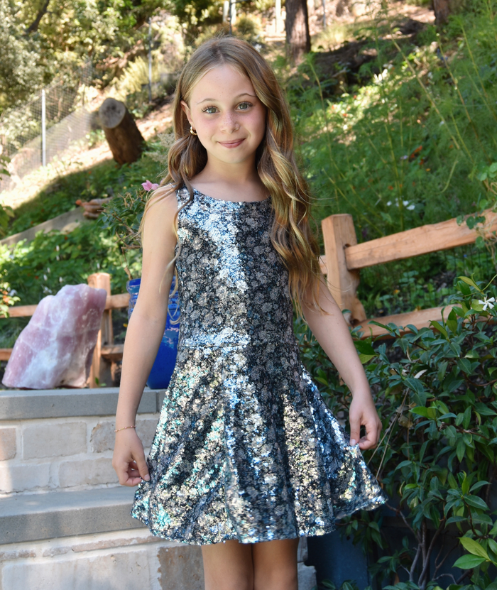 FBZ Girls Constance Grey/Blue Swing Dress Distressed/seasonal girls FBZ Flowers By Zoe