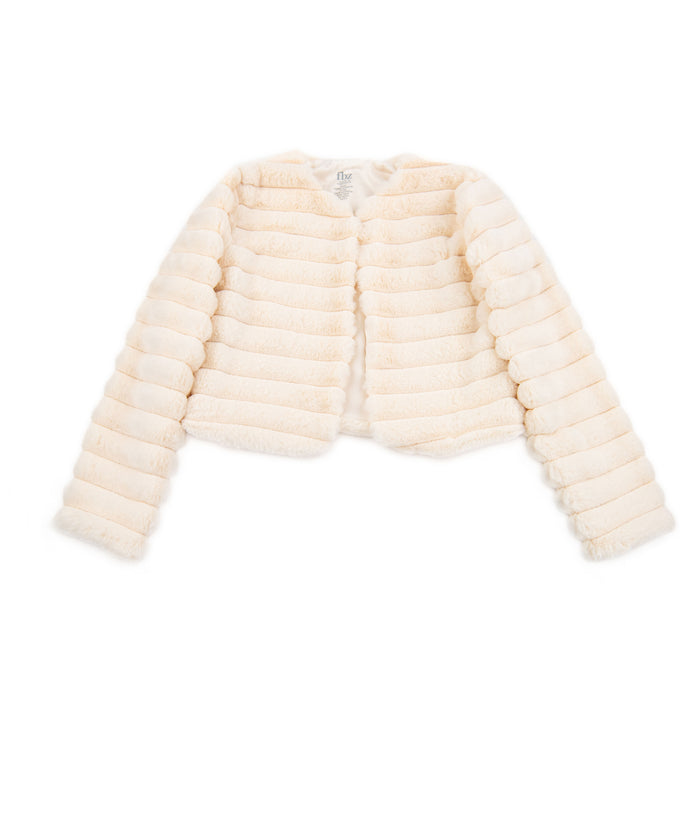 FBZ Girls Fancy Faux Fur Jacket Girls Special Tops FBZ Flowers By Zoe Ivory Y/6