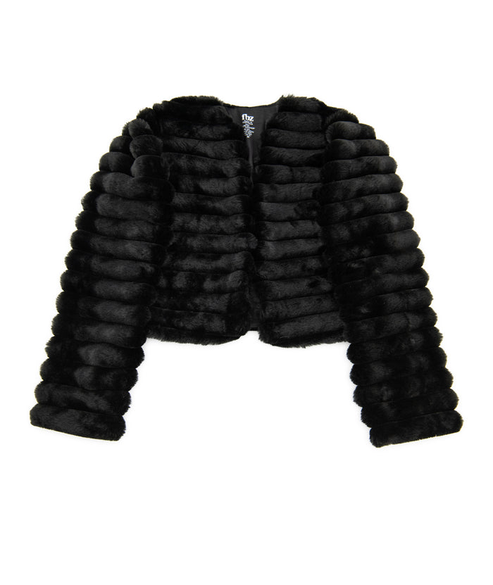 FBZ Girls Fancy Faux Fur Jacket Girls Special Tops FBZ Flowers By Zoe Black Y/6
