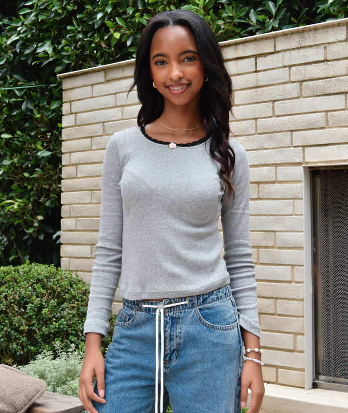 FBZ Girls Helen Pointelle With Lace and Rose Top Distressed/seasonal girls FBZ Flowers By Zoe