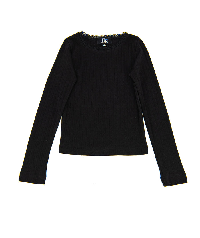 FBZ Girls Honor Pointelle With Lace Top Girls Casual Tops FBZ Flowers By Zoe
