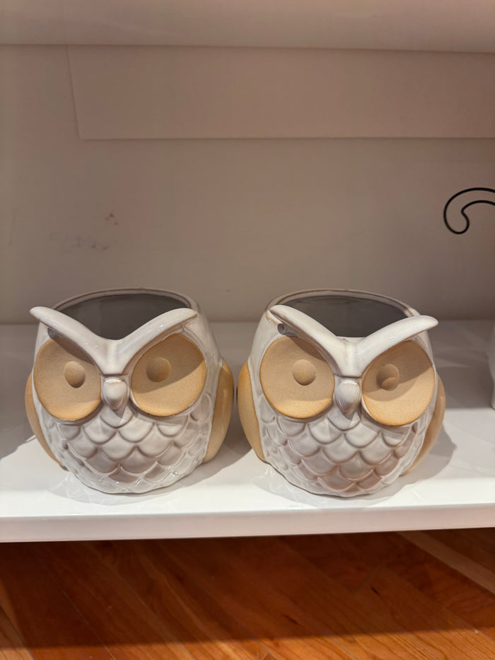 Feathered Ceramic Pot-Owl