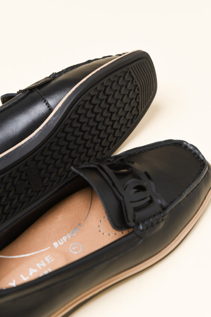 Felix Black Leather Buckle Loafer