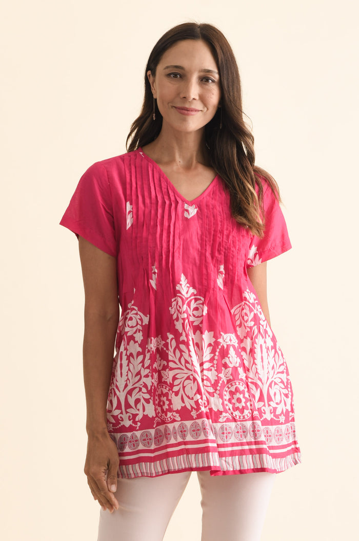 Fia Fuchsia Abstract Crinkle Cotton Top,Lifestyle