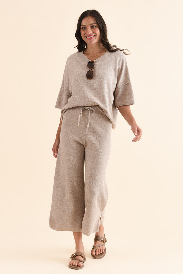 Finlay Taupe Cotton Oversized Tee,Full Body,Brunette model,alt text|model:Brontie