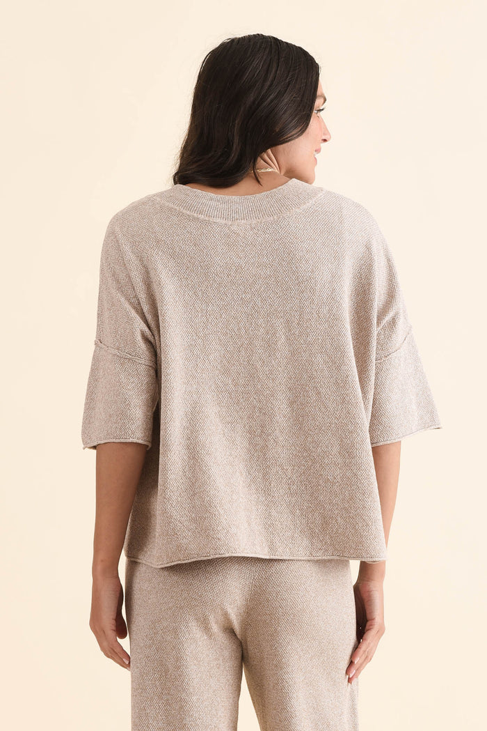 Finlay Taupe Cotton Oversized Tee,Back,Brunette model,alt text|model:Brontie