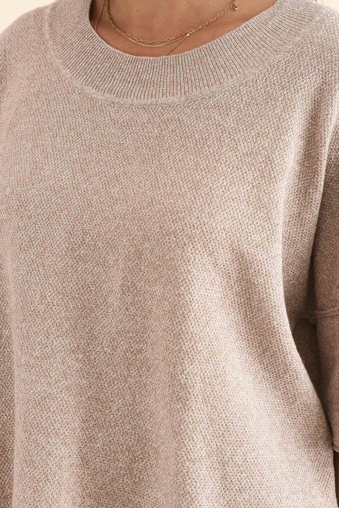 Finlay Taupe Cotton Oversized Tee,Detail,Brunette model,alt text|model:Brontie