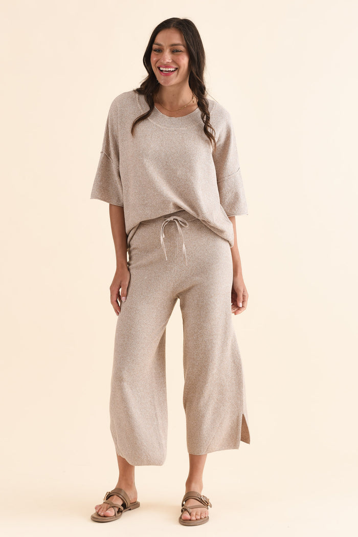 Finlay Taupe Cotton Oversized Tee,Full Body,Brunette model,alt text|model:Brontie