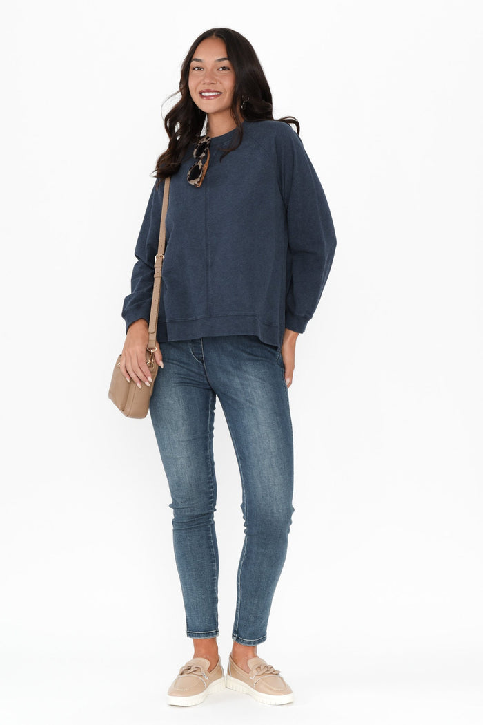 Flossie Navy Cotton Sweatshirt,alt text|model:Kirstyn