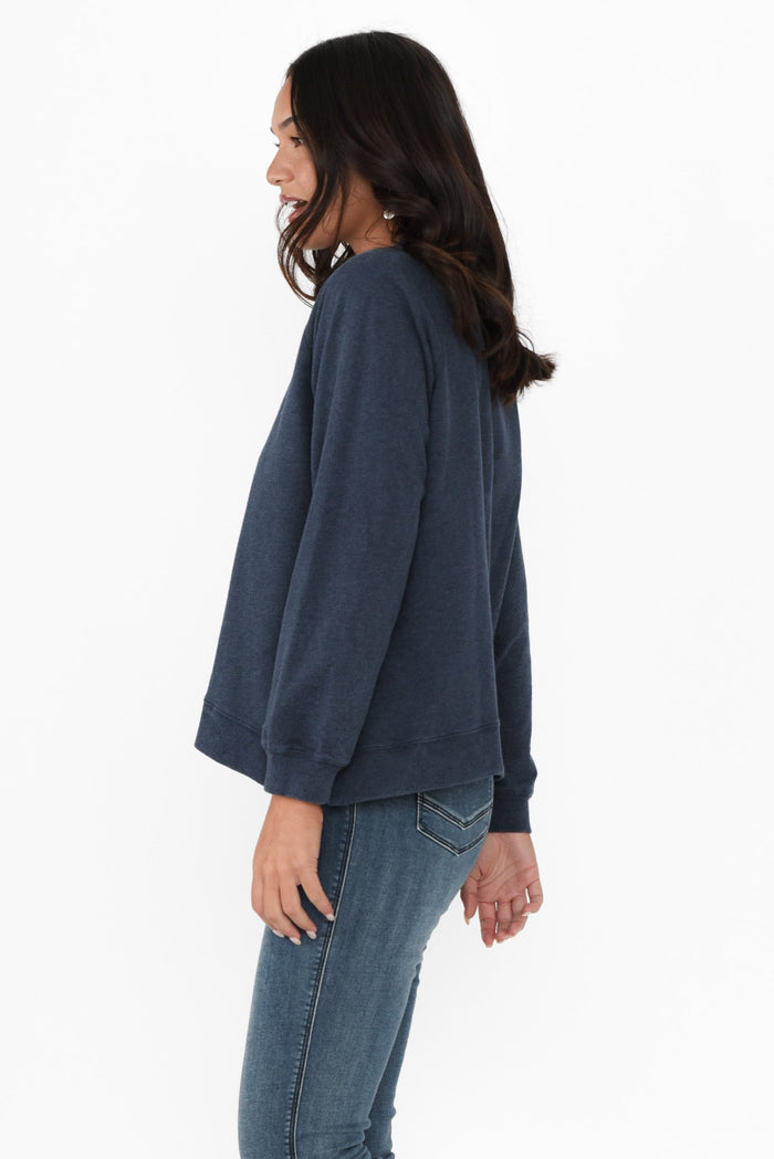 Flossie Navy Cotton Sweatshirt,alt text|model:Kirstyn