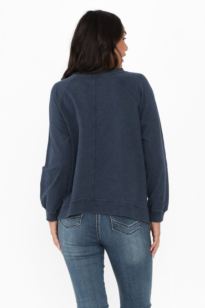 Flossie Navy Cotton Sweatshirt,alt text|model:Kirstyn