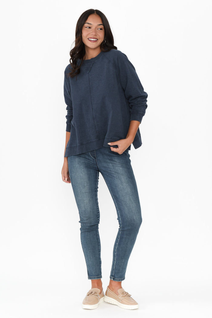 Flossie Navy Cotton Sweatshirt,alt text|model:Kirstyn