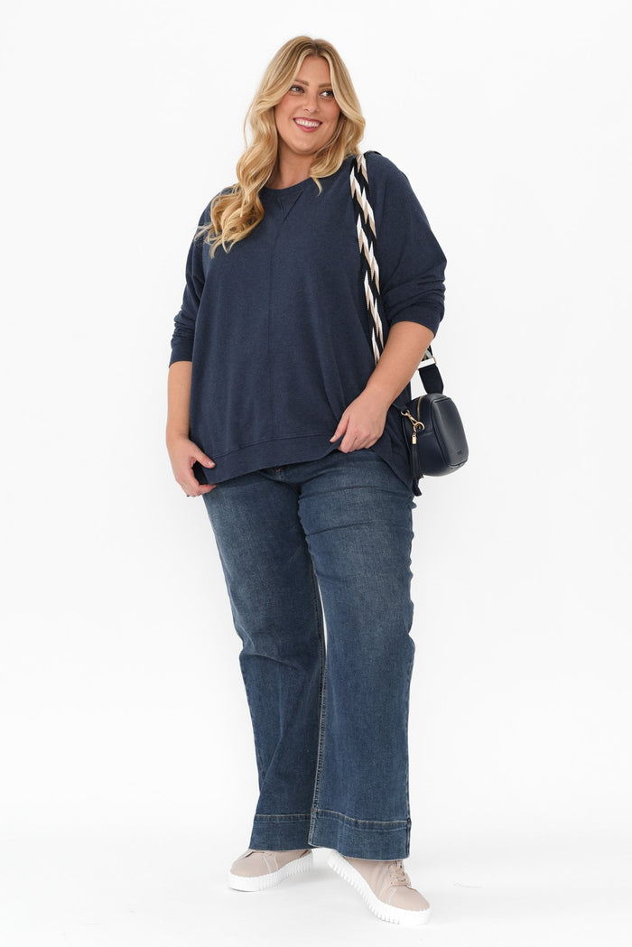 Flossie Navy Cotton Sweatshirt,Blonde model,alt text|model:Caitlin