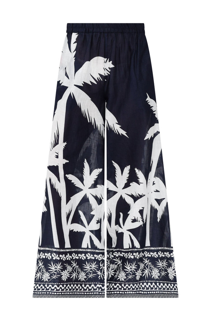 Fly Away Navy Palm Cotton Pants,ghost-mani
