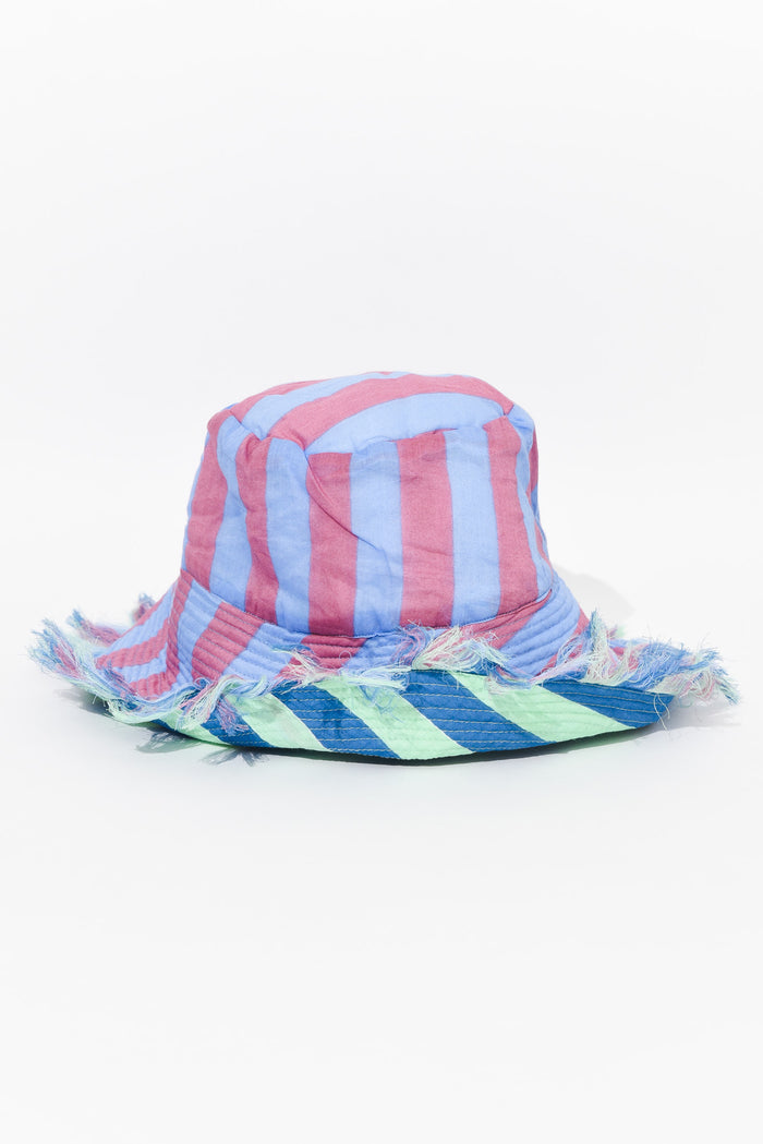Fray Blue Stripe Cotton Wide Brim Hat