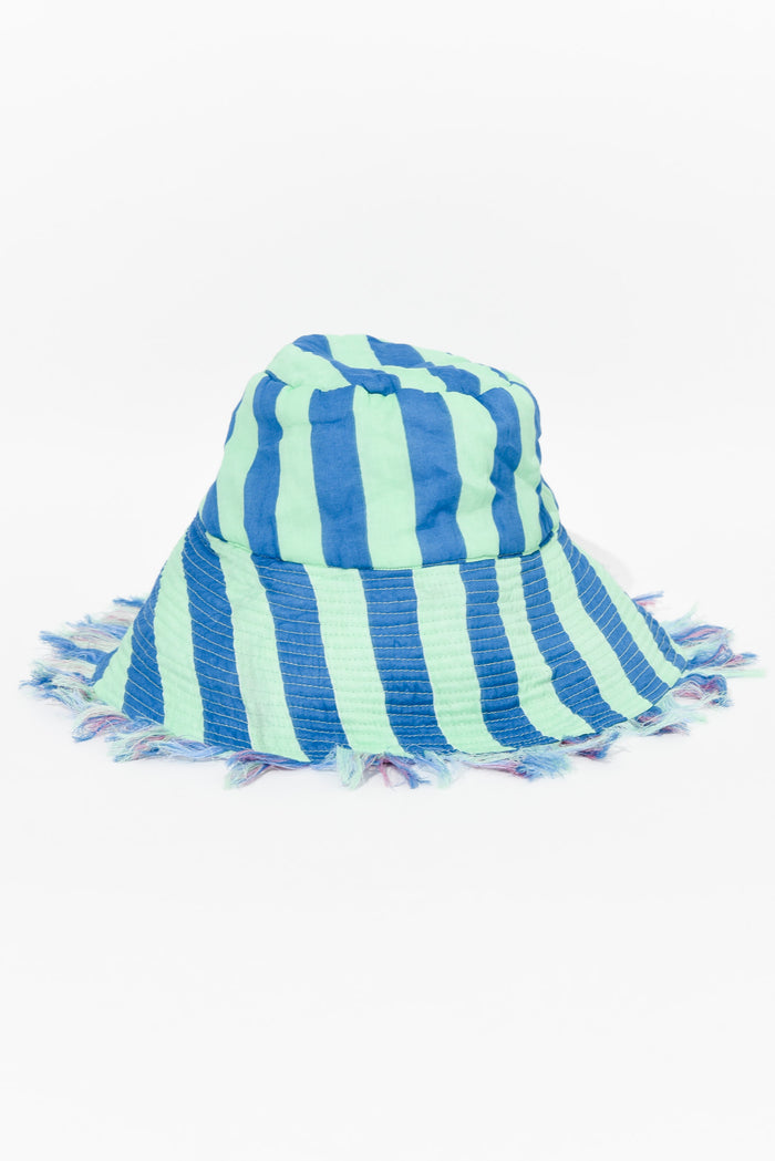 Fray Blue Stripe Cotton Wide Brim Hat