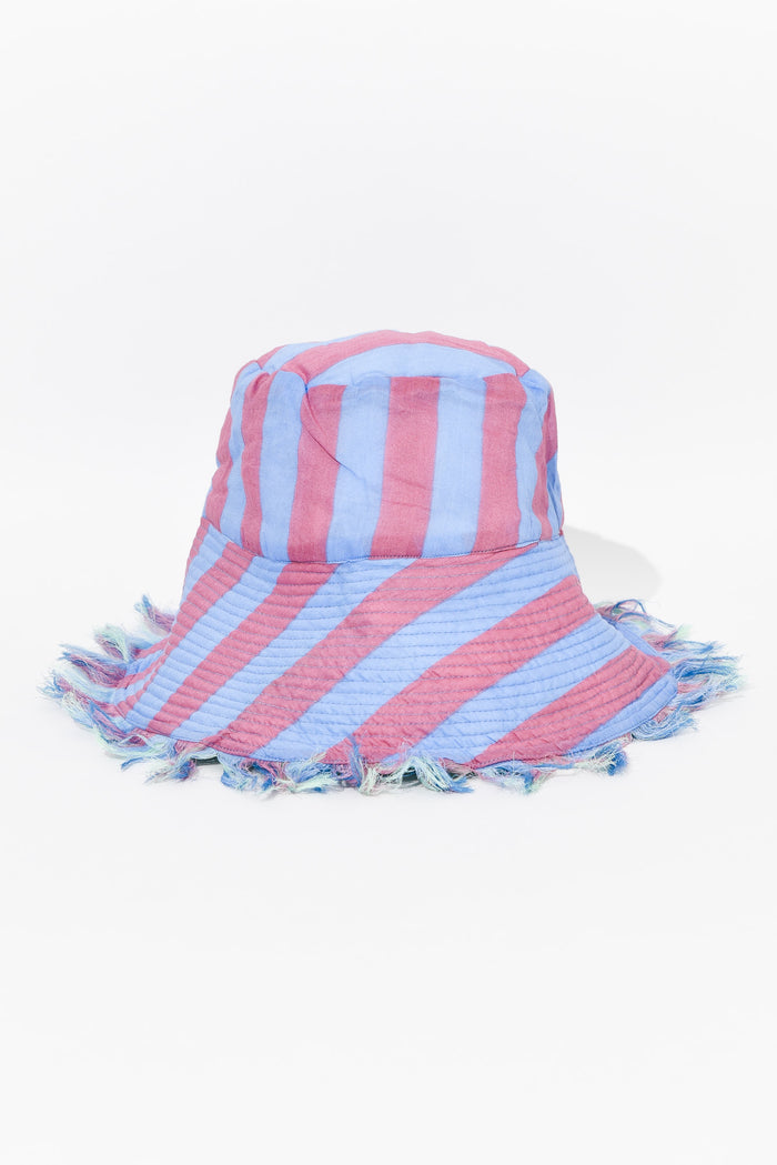 Fray Blue Stripe Cotton Wide Brim Hat