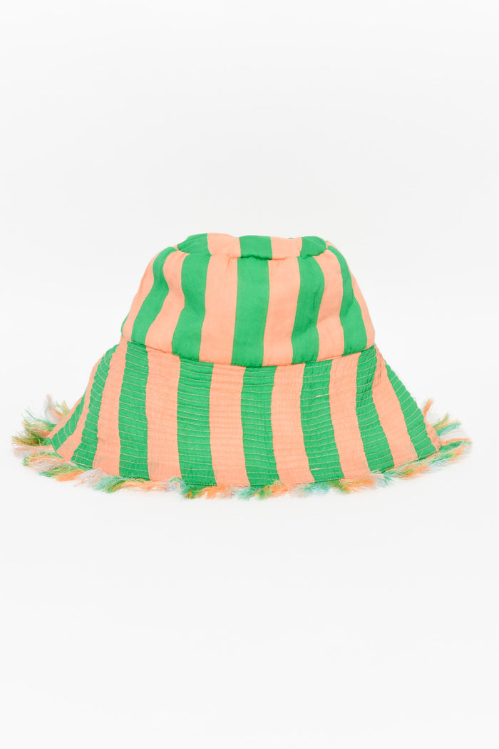 Fray Green Stripe Cotton Wide Brim Hat