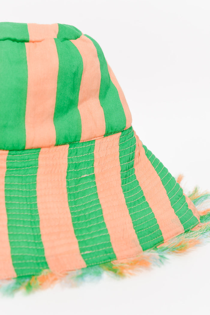 Fray Green Stripe Cotton Wide Brim Hat