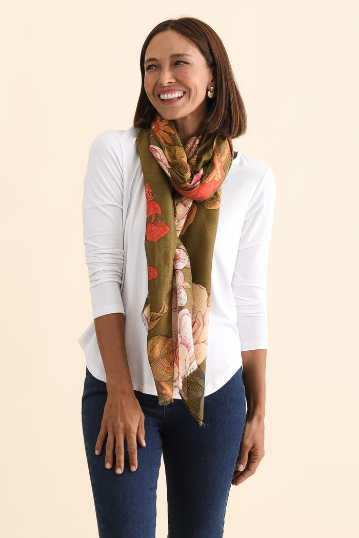 Fredo Dark Green Floral Scarf