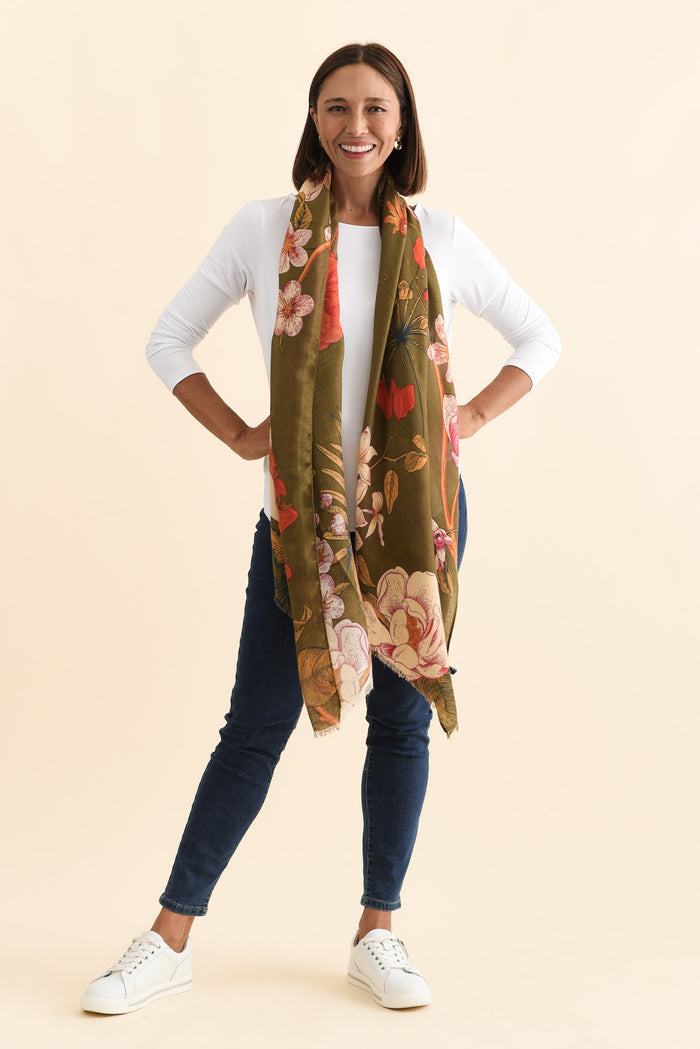 Fredo Dark Green Floral Scarf