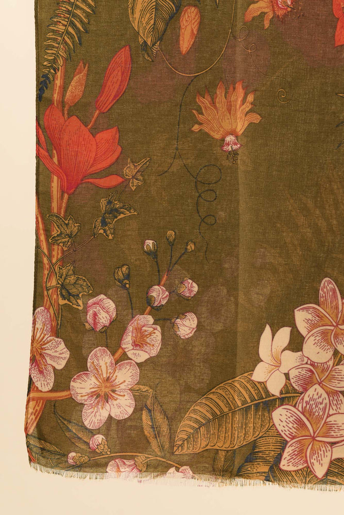 Fredo Dark Green Floral Scarf