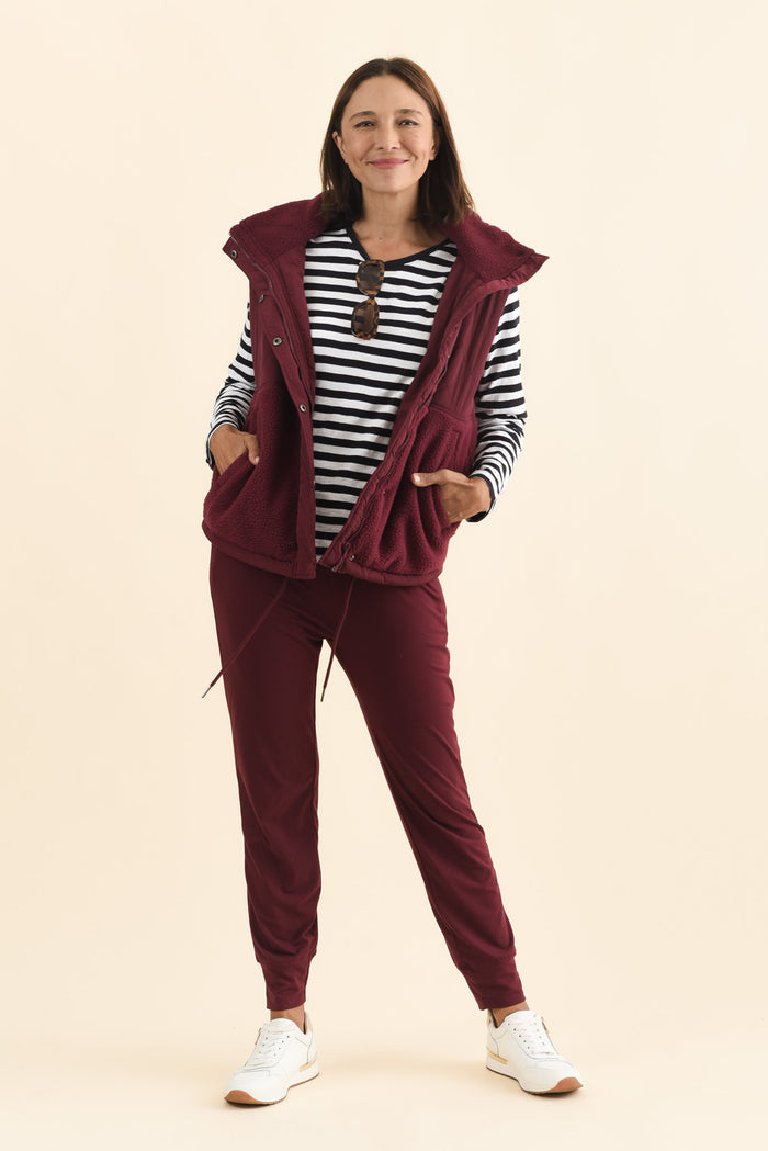 Freedom Burgundy Drawstring Sweatpants,Brunette model,alt text|model:Cara