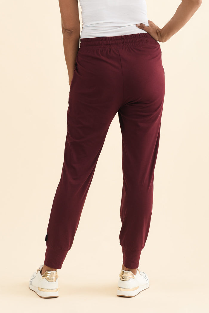 Freedom Burgundy Drawstring Sweatpants,Brunette model,alt text|model:Cara