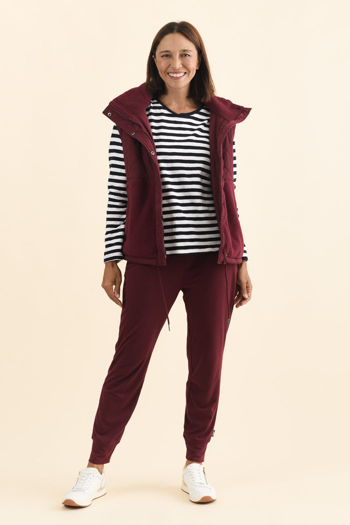 Freedom Burgundy Drawstring Sweatpants,Brunette model,alt text|model:Cara