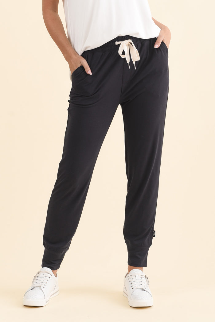 Freedom Dark Navy Drawstring Sweatpants,Brunette model,alt text|model:MJ
