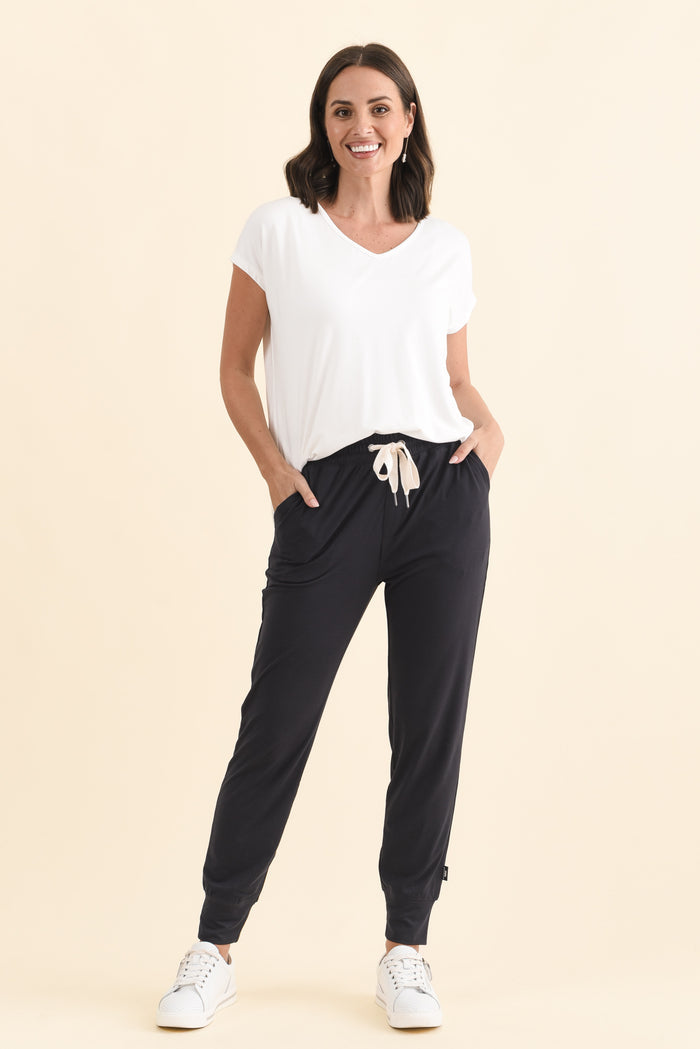 Freedom Dark Navy Drawstring Sweatpants,Brunette model,alt text|model:MJ