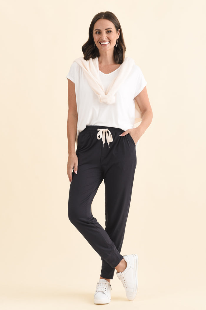 Freedom Dark Navy Drawstring Sweatpants,Brunette model,alt text|model:MJ