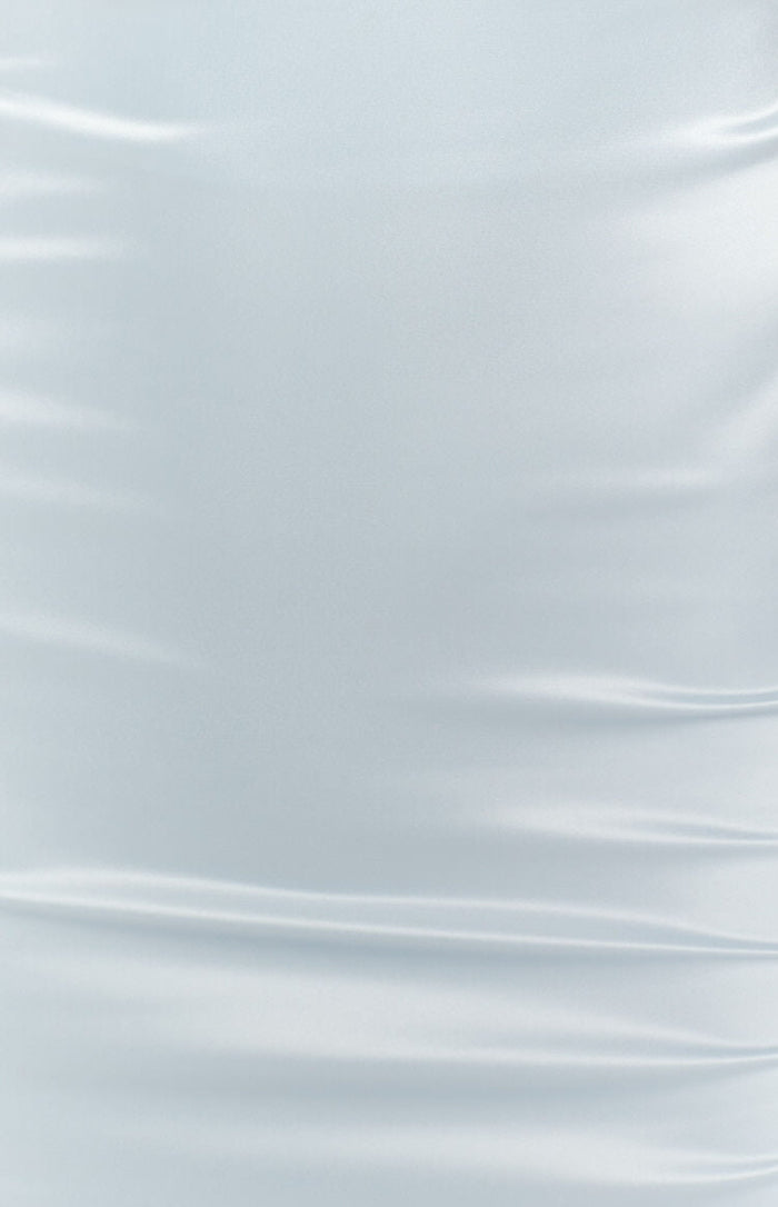 Ice blue satin fabric with a smooth, lustrous finish and soft, flowing drapes