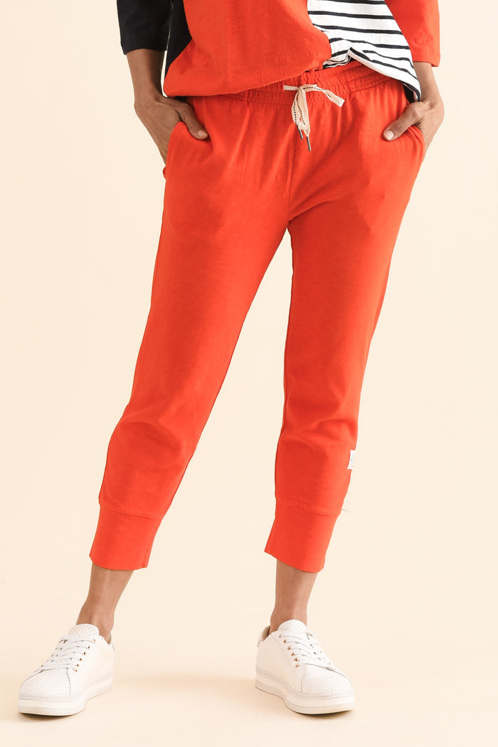 Fundamental Brunch Bright Red Cotton Sweatpants,Front,Brunette model,alt text|model:Cara