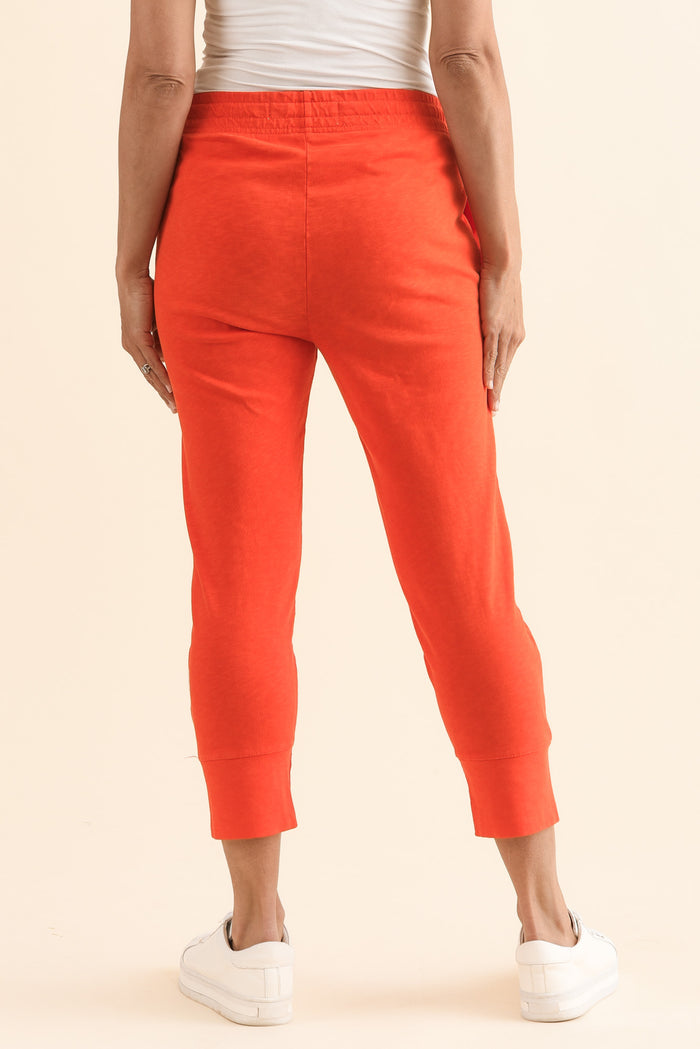 Fundamental Brunch Bright Red Cotton Sweatpants,Back,Brunette model,alt text|model:Cara
