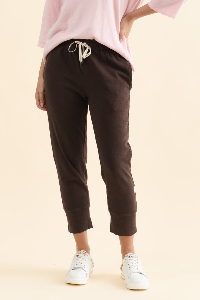 Fundamental Brunch Dark Brown Cotton Sweatpants,Front,Brunette model,alt text|model:MJ