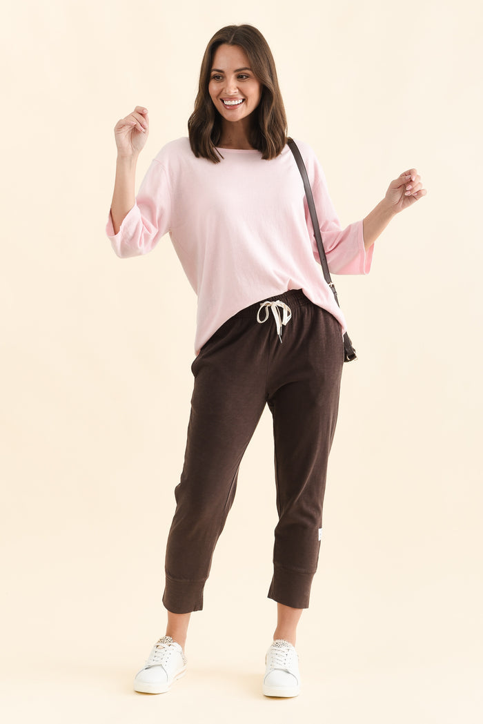 Fundamental Brunch Dark Brown Cotton Sweatpants,Full Body,Brunette model,alt text|model:MJ