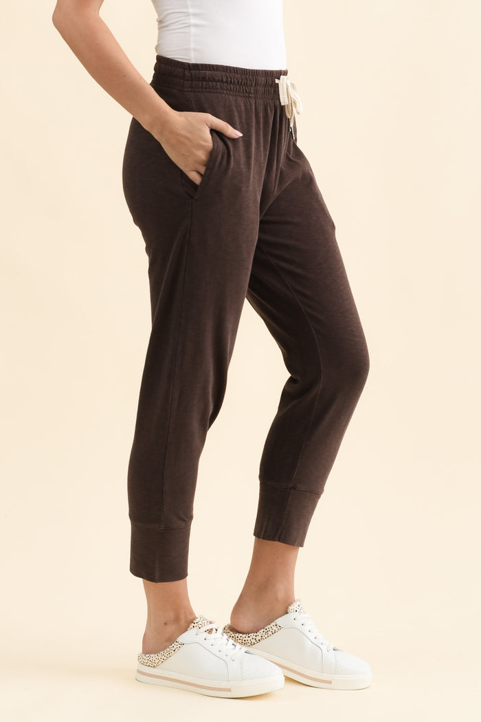 Fundamental Brunch Dark Brown Cotton Sweatpants,Side,Brunette model,alt text|model:MJ
