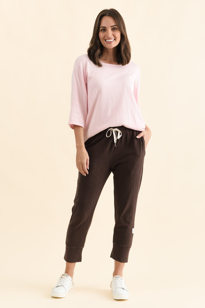 Fundamental Brunch Dark Brown Cotton Sweatpants,Full Body,Brunette model,alt text|model:MJ