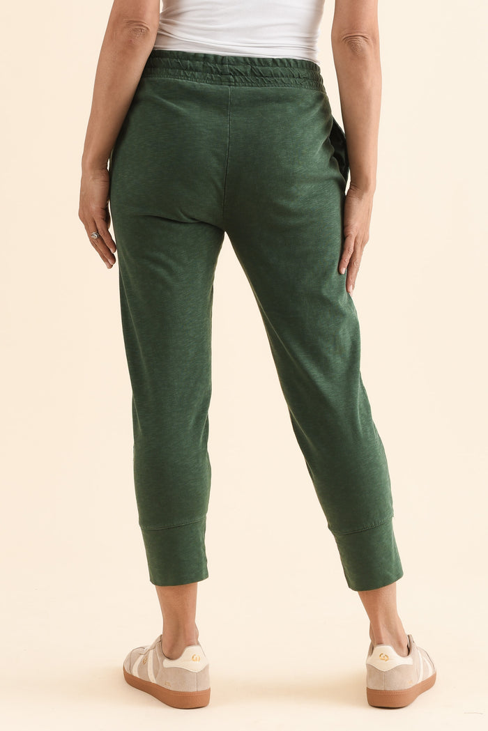 Fundamental Brunch Dark Green Cotton Sweatpants,Back,Brunette model,alt text|model:Cara