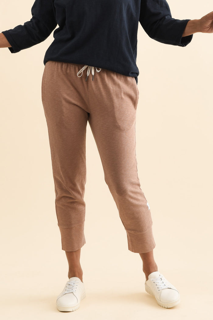 Fundamental Brunch Mocha Cotton Sweatpants,Brunette model,alt text|model:Cara