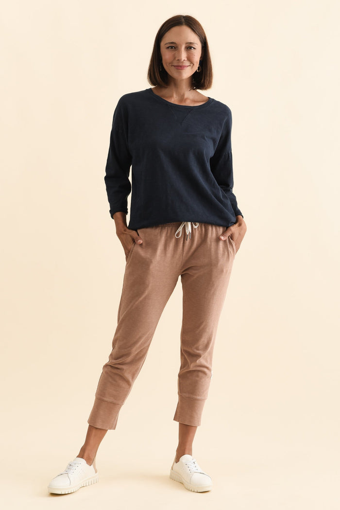 Fundamental Brunch Mocha Cotton Sweatpants,Brunette model,alt text|model:Cara