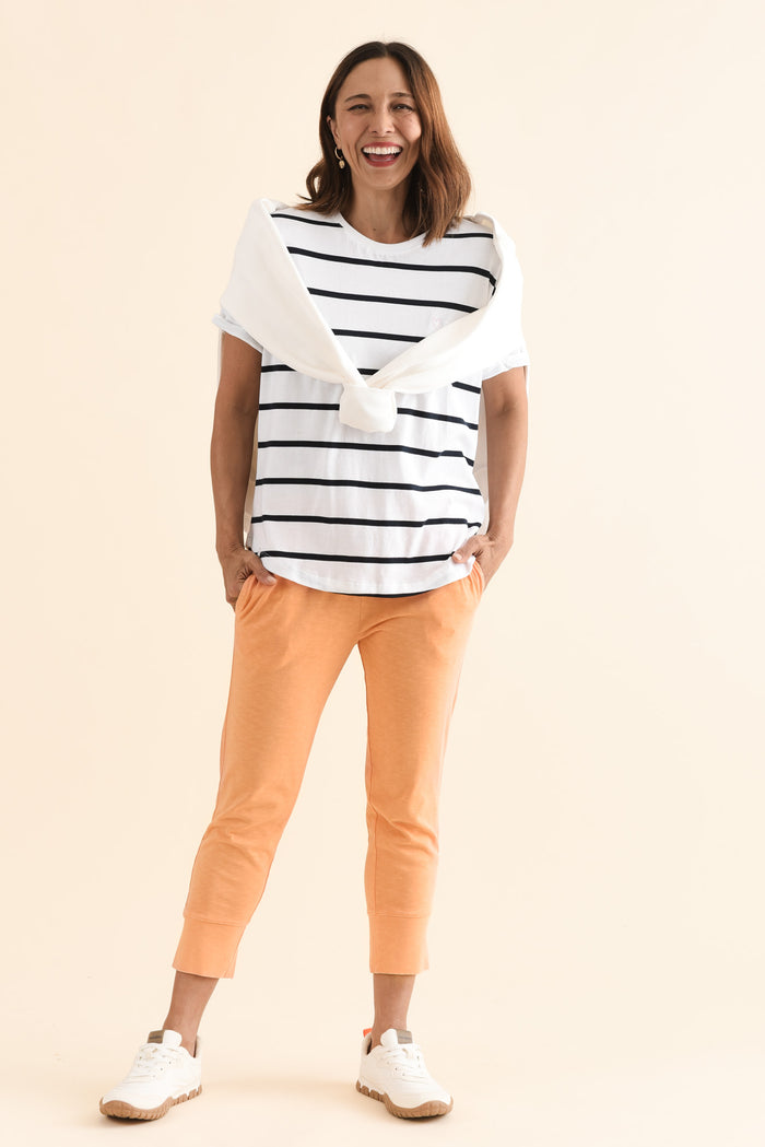 Fundamental Brunch Peach Cotton Sweatpants,Full Body,Brunette model,alt text|model:Cara