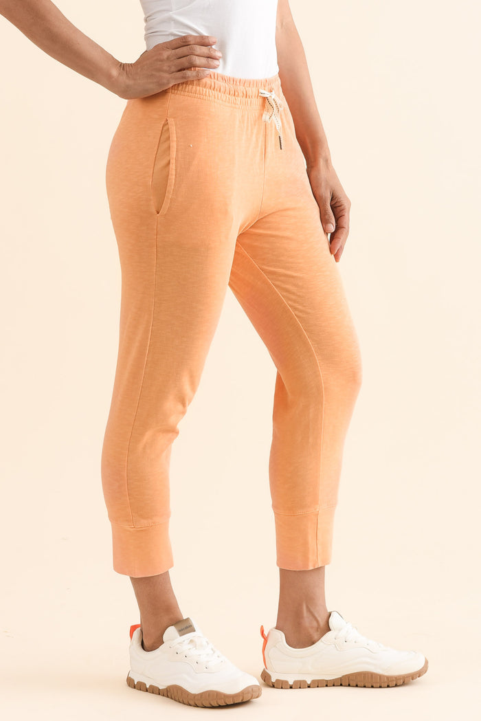 Fundamental Brunch Peach Cotton Sweatpants,Side,Brunette model,alt text|model:Cara