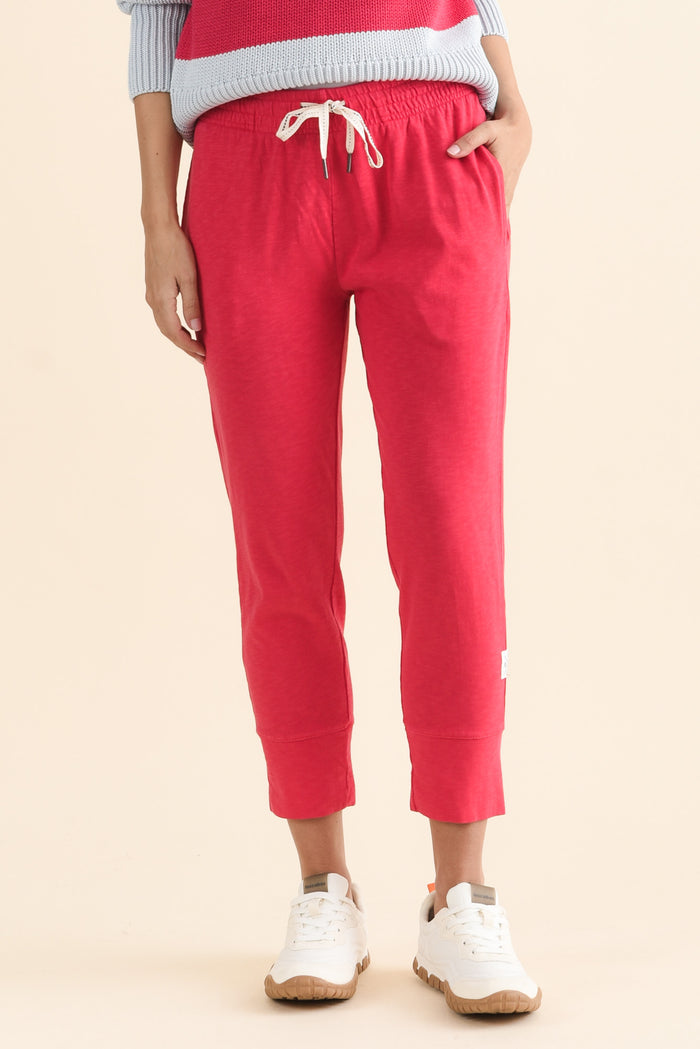 Fundamental Brunch Raspberry Cotton Sweatpants,brunette model,Front of Outfit,alt text|model:MJ