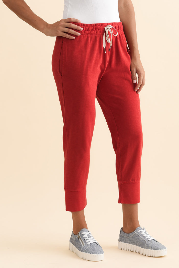 Fundamental Brunch Red Cotton Sweatpants,Brunette model,alt text|model:Brontie